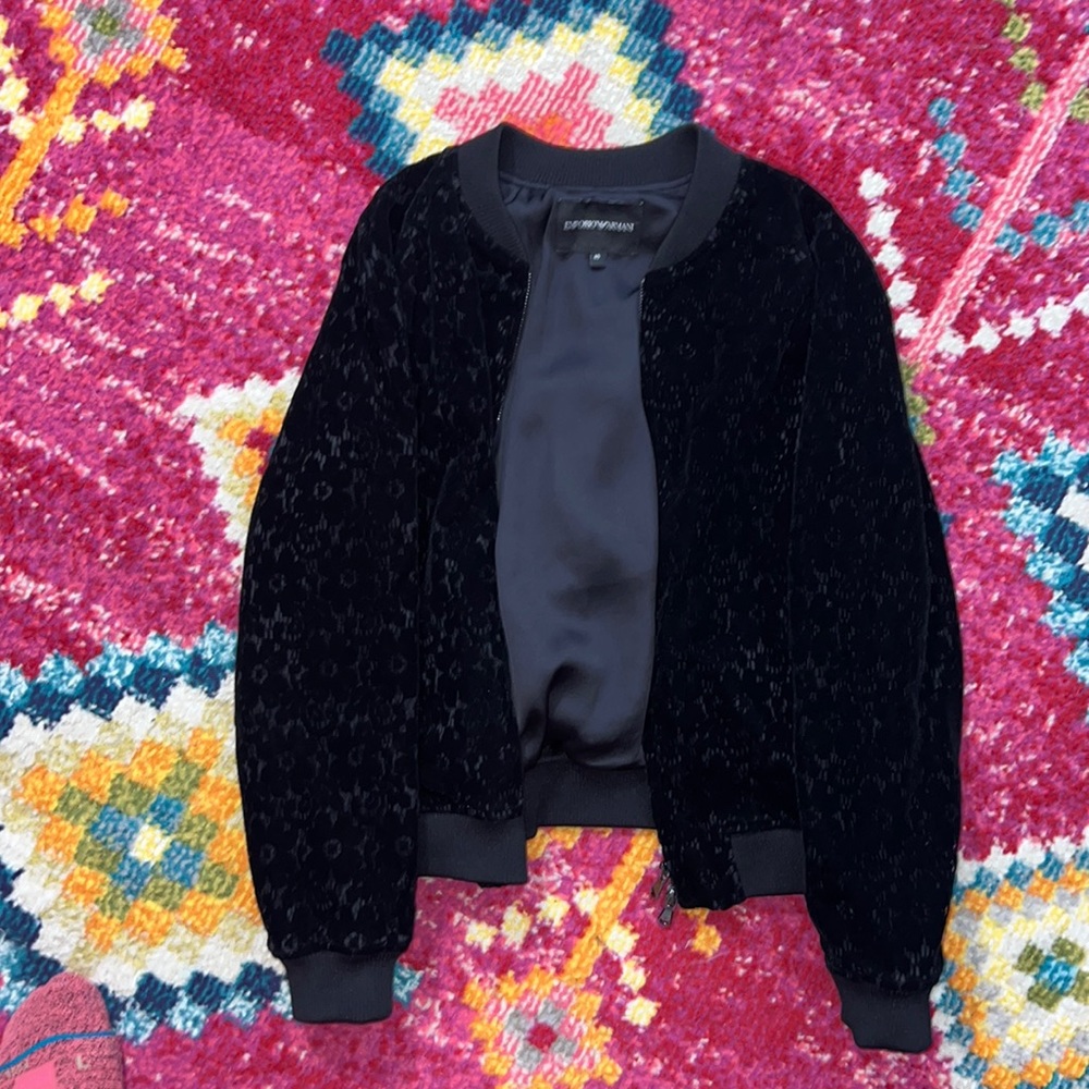 Like New Emporio Armani Zip Jacket Black Eyelet Suede